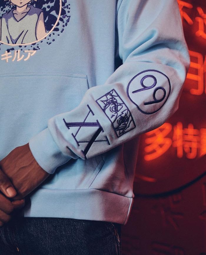 NEPTUN Hunter x Hunter Graphic Hoodie - Killua Zoldyck | Anime Cotton Hoodie with Patches, Unisex, Oversize Fit L Blue