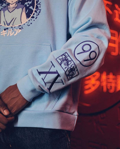 NEPTUN Hunter x Hunter Graphic Hoodie - Killua Zoldyck | Anime Cotton Hoodie with Patches, Unisex, Oversize Fit L Blue