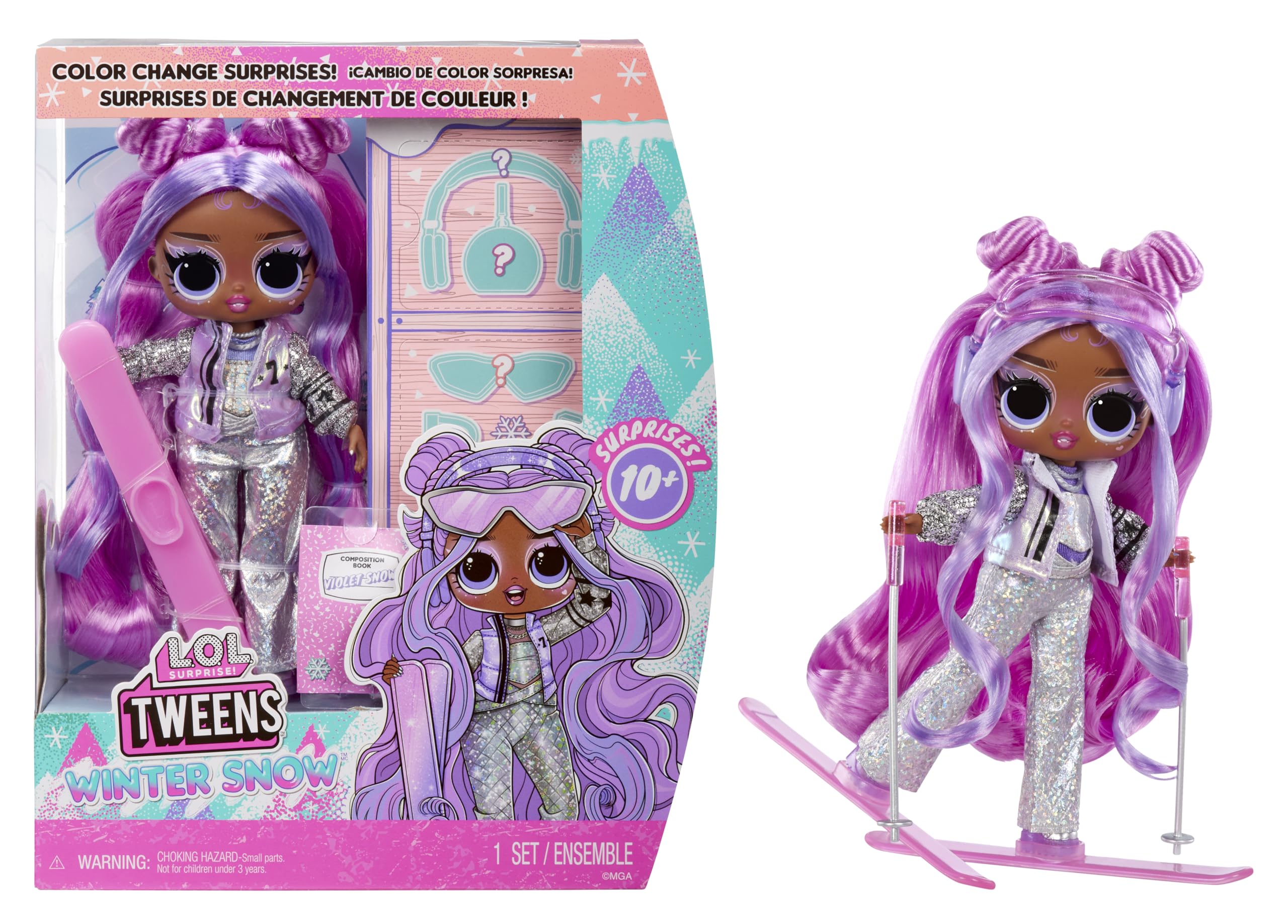 L.O.L. Surprise! Tweens Winter Snow Fashion Doll - Violet Snow with Colour-Changing Skis and 10+ Frosty Parts and Accessories, Gift for Children from 4 Years