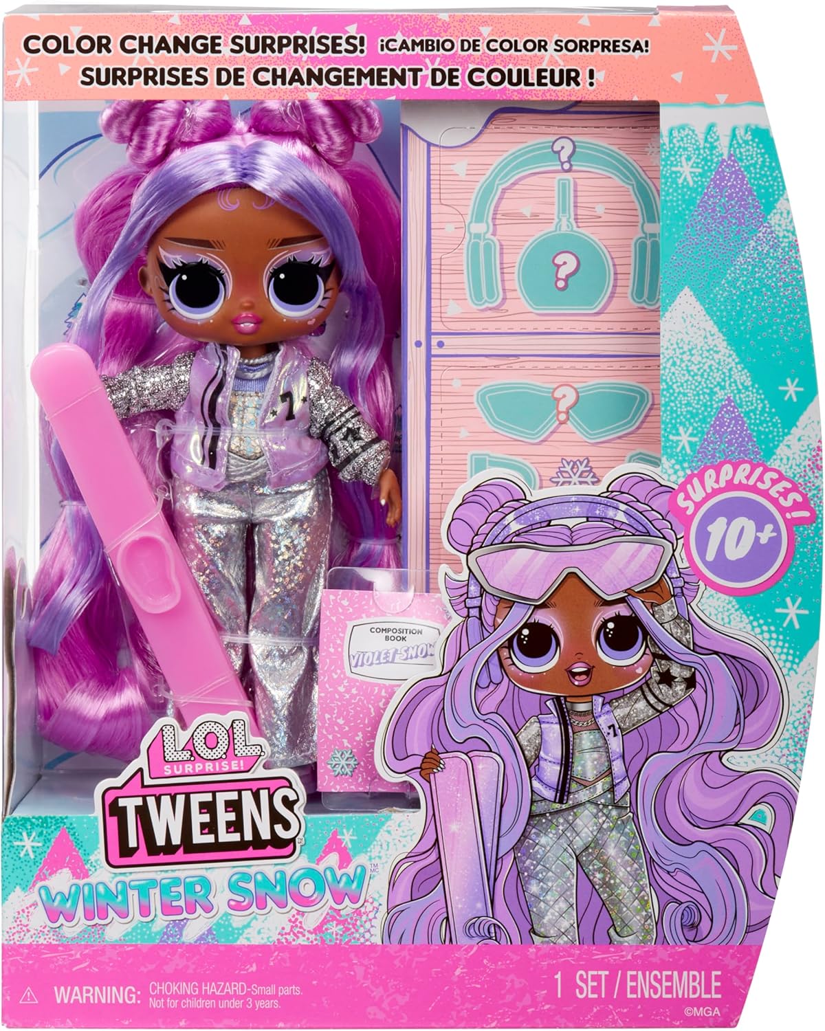 L.O.L. Surprise! Tweens Winter Snow Fashion Doll - Violet Snow with Colour-Changing Skis and 10+ Frosty Parts and Accessories, Gift for Children from 4 Years