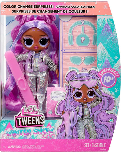 L.O.L. Surprise! Tweens Winter Snow Fashion Doll - Violet Snow with Colour-Changing Skis and 10+ Frosty Parts and Accessories, Gift for Children from 4 Years
