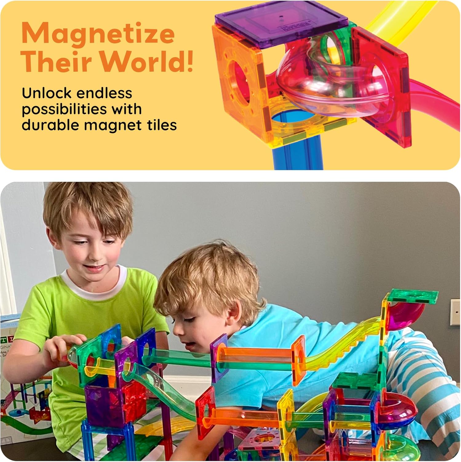 PicassoTiles Murmelbahn 50-teilige Magnetfliesen-Rennbahn Spielzeug-Set, Bauen & Lernen, pädagogische Magnetkonstruktion, Kinder-Gehirn-Entwicklungs-Kit | Jungen Mädchen Alter 3 4 5 6 7 8+ Jahre alt