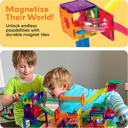 PicassoTiles Murmelbahn 50-teilige Magnetfliesen-Rennbahn Spielzeug-Set, Bauen & Lernen, pädagogische Magnetkonstruktion, Kinder-Gehirn-Entwicklungs-Kit | Jungen Mädchen Alter 3 4 5 6 7 8+ Jahre alt