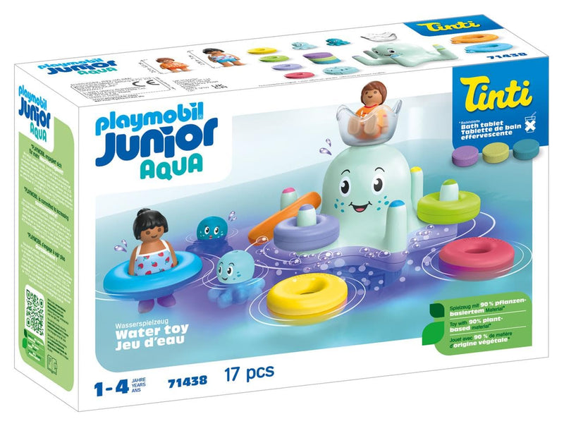 PLAYMOBIL Junior Aqua & Tinti 71438 Colourful Octopus with Four Rings of Colours to Sort and Three Tinti Bath Tablets, Toys for Boys and Girls from 1 Year Old