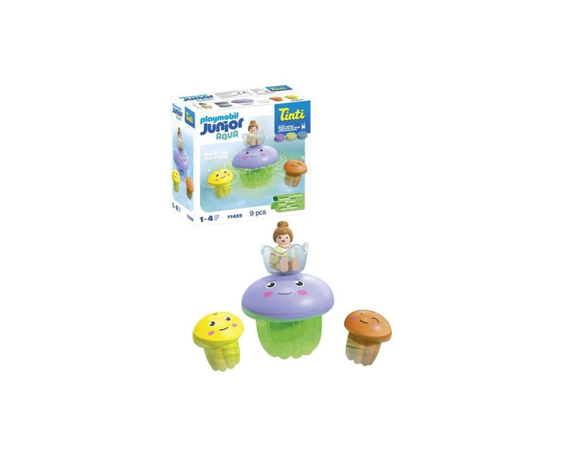 PLAYMOBIL Junior Aqua & Tinti 71439 Kleurrijke kwallenfamilie, 90% op planten gebaseerd materiaal, inclusief drie verschillende gekleurde badtabs van Tinti, waterspeelgoed voor de badkuip