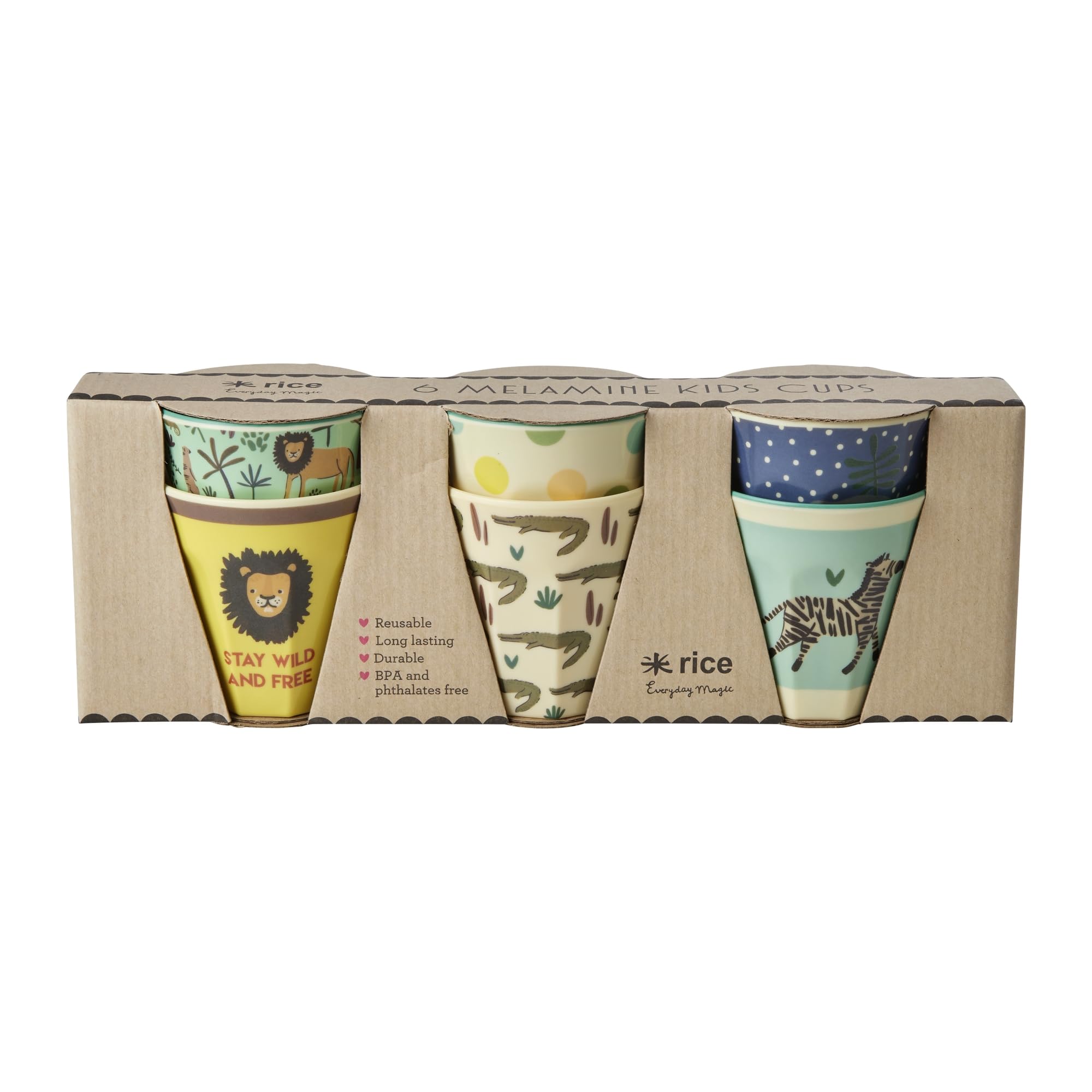 Rice - 6 Pcs Small Melamine Kids Cups -Jungle Print Blue