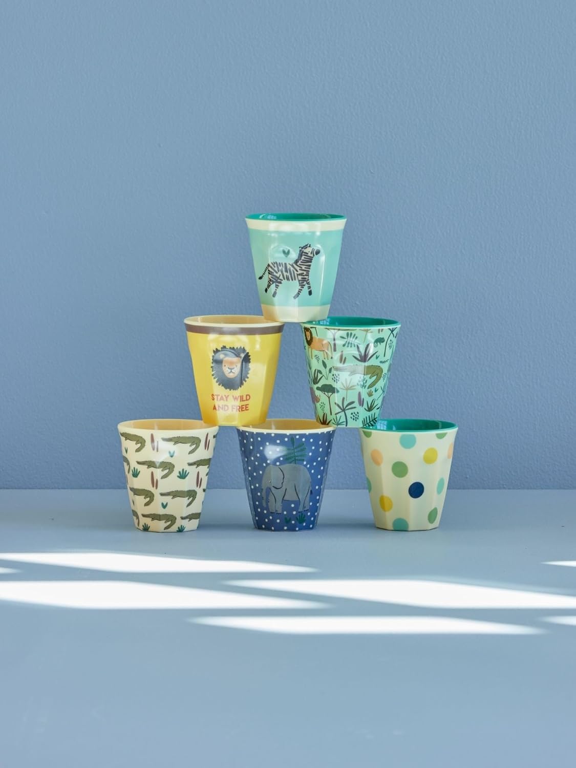 Rice - 6 Pcs Small Melamine Kids Cups -Jungle Print Blue