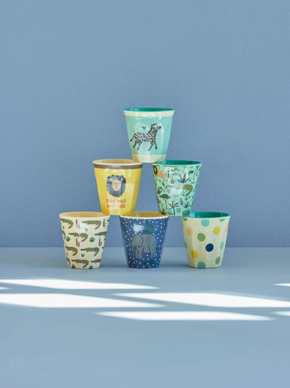 Rice - 6 Pcs Small Melamine Kids Cups -Jungle Print Blue