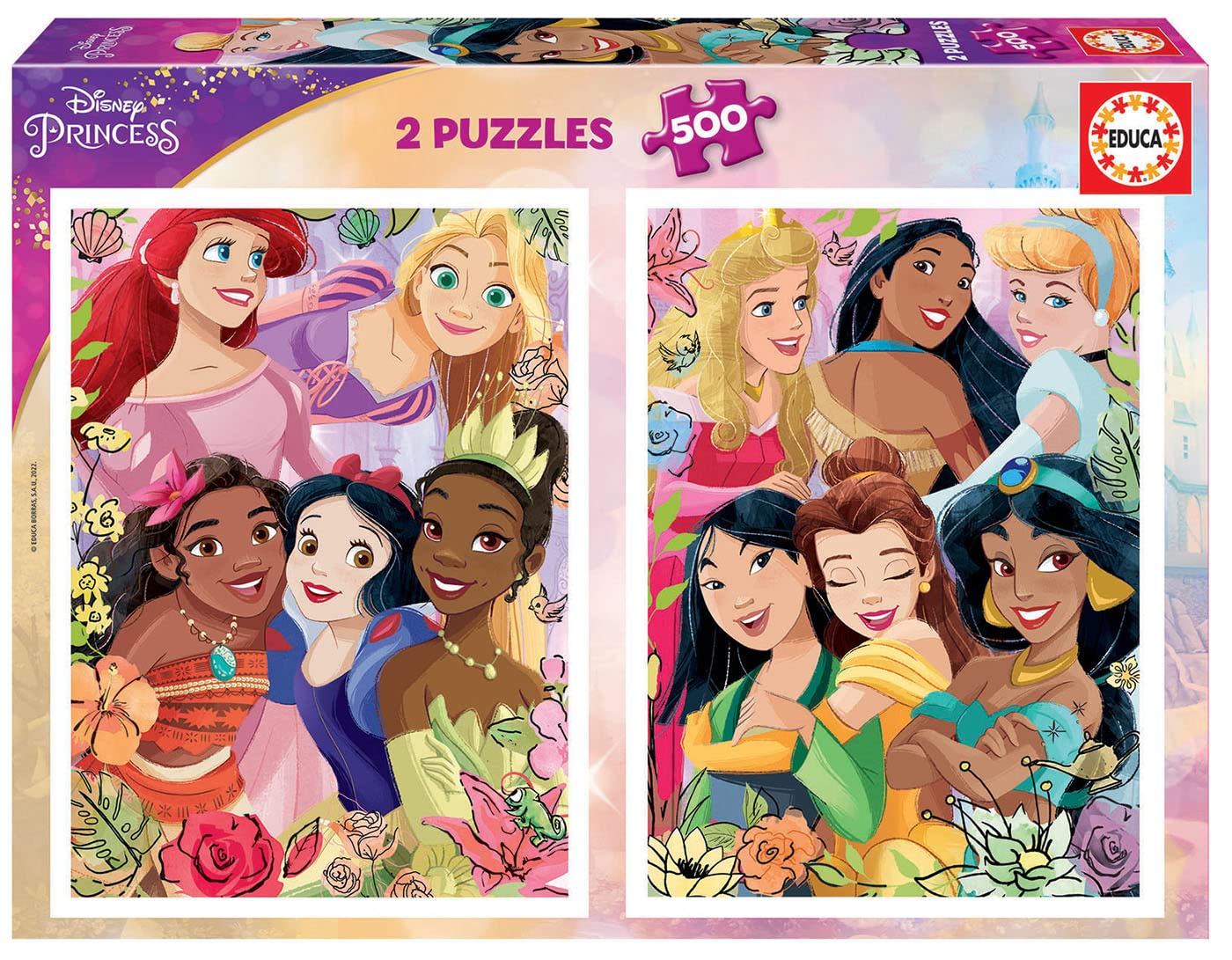 Educa - Puzzle 500 Teile für Erwachsene | Disney Prinzessinnen, 2 x 500 Teile Puzzleset für Erwachsene und Kinder ab 11 Jahren, Princess (19253