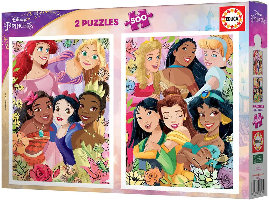 Educa - Puzzle 500 Teile für Erwachsene | Disney Prinzessinnen, 2 x 500 Teile Puzzleset für Erwachsene und Kinder ab 11 Jahren, Princess (19253