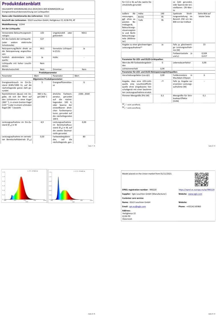 `Eglo - E27 G95 Spiral, Amber - Tw - Zigbee, Bluetooth`