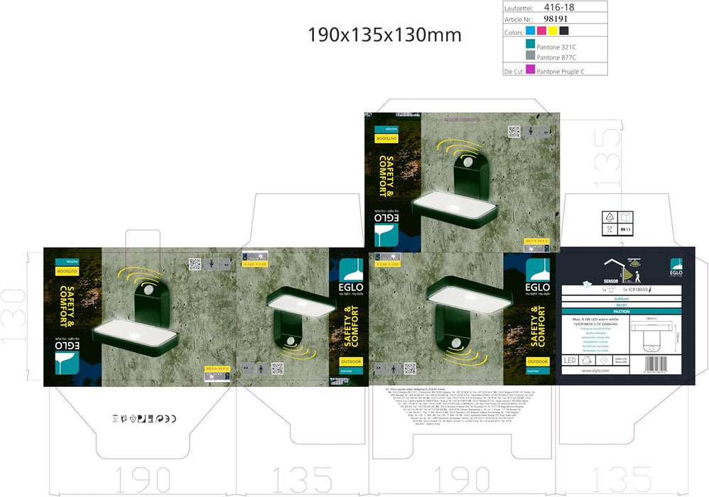 Eglo - Pastion Solar Wall W/Sensor - Black