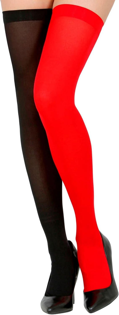 Widmann 29345 - Überkniestrümpfe, 50 DEN, Rot-Schwarz, Overknees, Karneval, Mottoparty