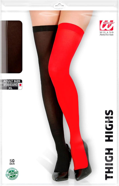 Widmann 29345 - Überkniestrümpfe, 50 DEN, Rot-Schwarz, Overknees, Karneval, Mottoparty