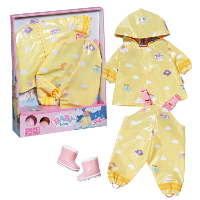 BABY born Deluxe Rain Outfit 836460 - Rain Set with Raincoat, Trousers, and Wellington Boots for Dolls up to 43cm - Suitable for Children from 3 Years Old