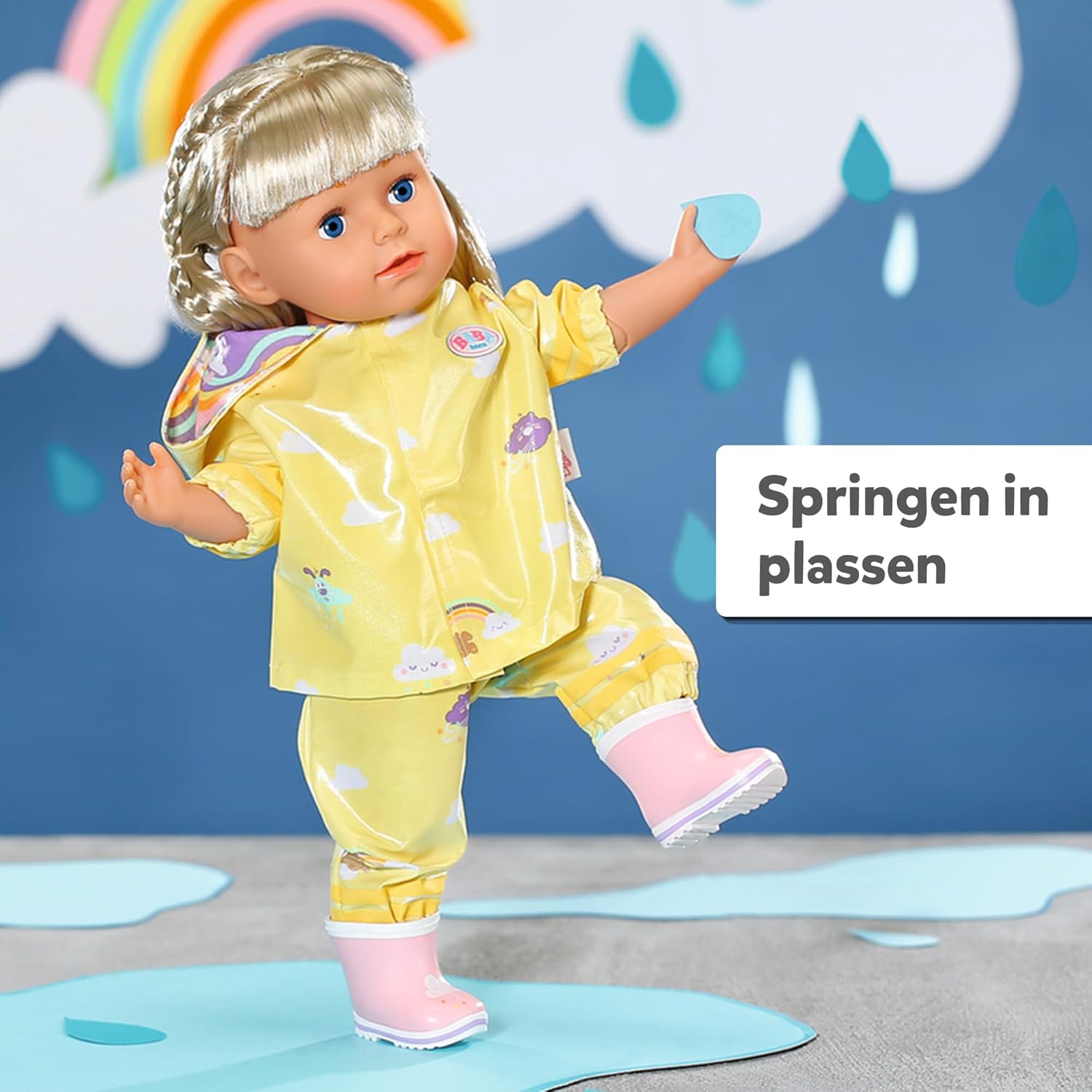 BABY born Deluxe Rain Outfit 836460 - Rain Set with Raincoat, Trousers, and Wellington Boots for Dolls up to 43cm - Suitable for Children from 3 Years Old
