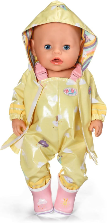 BABY born Deluxe Rain Outfit 836460 - Rain Set with Raincoat, Trousers, and Wellington Boots for Dolls up to 43cm - Suitable for Children from 3 Years Old