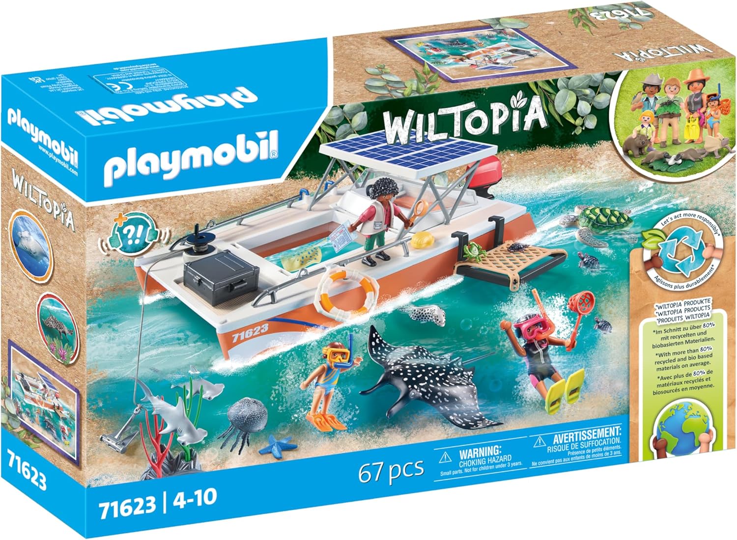 PLAYMOBIL Wiltopia 71623 Korallenriff Plattform, Expedition in Australien, mit zahlreichen Tieren, zu über 80% aus recyceltem und Bio-basiertem Material, kreatives Spielzeug für Kinder ab 4 Jahren