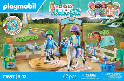 Playmobil 71637 Horses of Waterfall: Modern riding school, including a movable lungeing platform, horse, and extensive riding accessories, sustainable play sets suitable for children ages 5+
