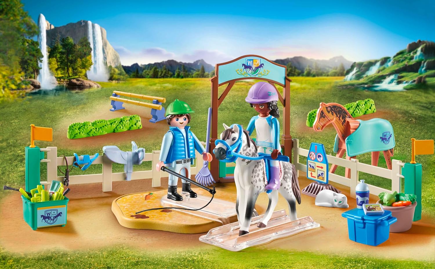 Playmobil 71637 Horses of Waterfall: Modern riding school, including a movable lungeing platform, horse, and extensive riding accessories, sustainable play sets suitable for children ages 5+
