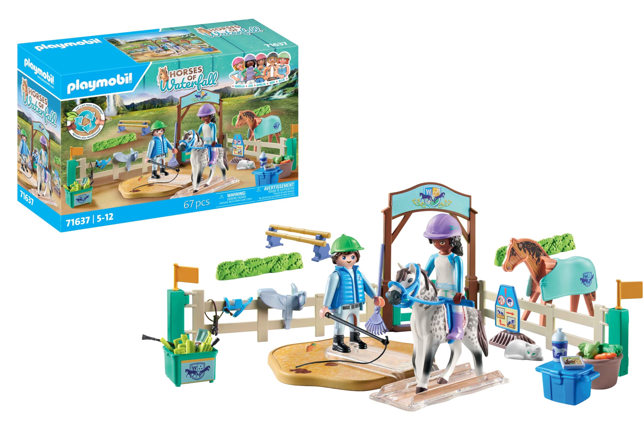 Playmobil 71637 Horses of Waterfall: Modern riding school, including a movable lungeing platform, horse, and extensive riding accessories, sustainable play sets suitable for children ages 5+