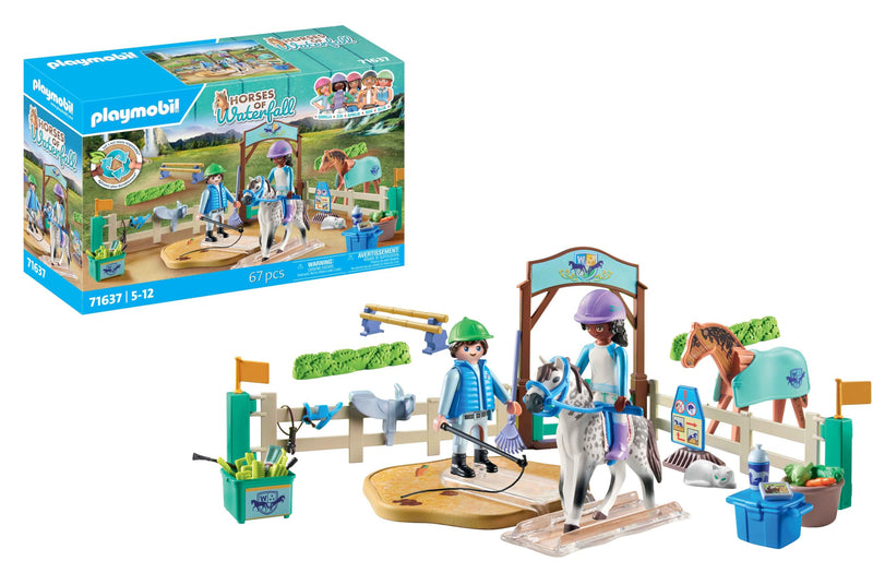 Playmobil 71637 Horses of Waterfall: Modern riding school, including a movable lungeing platform, horse, and extensive riding accessories, sustainable play sets suitable for children ages 5+