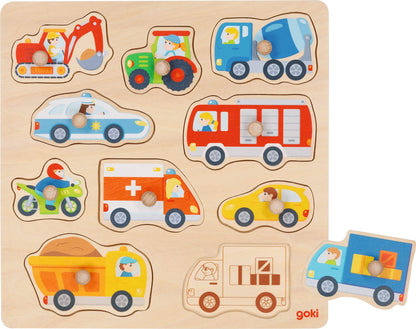 GOKI- Encaje con Dibujos escondidos vehículo No Aplica Juegos de acción y Reflejos, Multicolor, único (57391