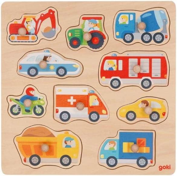 GOKI- Encaje con Dibujos escondidos vehículo No Aplica Juegos de acción y Reflejos, Multicolor, único (57391