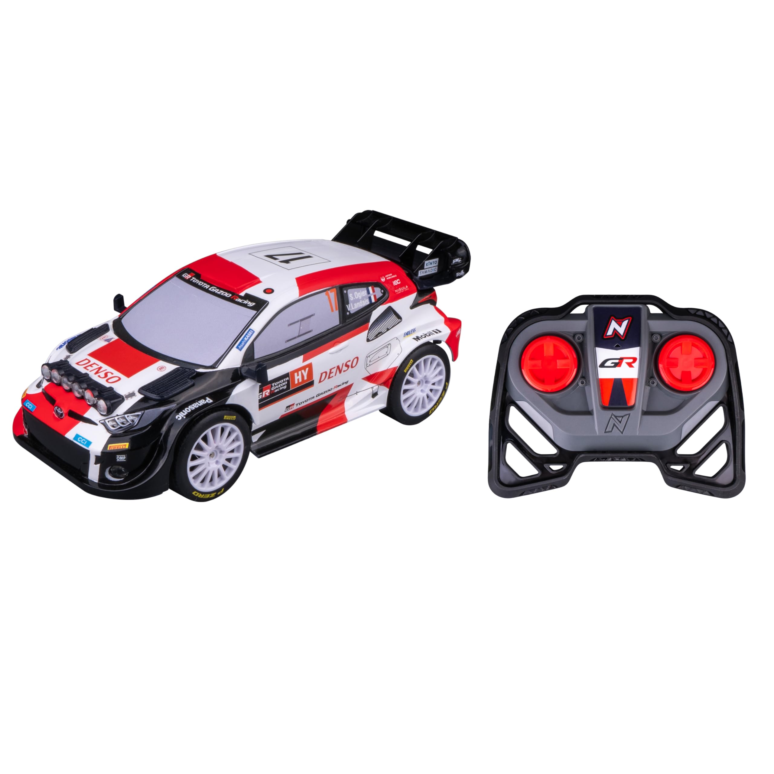 Nikko RC 10394 Night Mode Toyota Gazoo WRC, op afstand bestuurde rallyauto met realistische details met led-koplampen, 25 cm, 2,4 GHz afstandsbediening, 40 m bereik, voor kinderen vanaf 6 jaar, wit