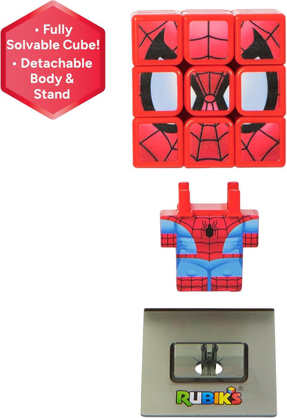 IDEAL | Rubik's Cubers Collectible Spider-Man Cube: fully solvable 3x3 character Rubik's Cube with display stand | Brainteaser Puzzles | Marvel Merchandise | Fidget Toys | Ages 8+
