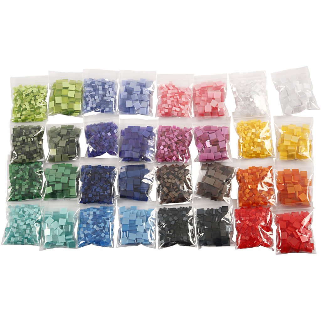 Mini Mosaic, size 5x5 mm, size 10x10 mm, excluding assortment box, 32x25g