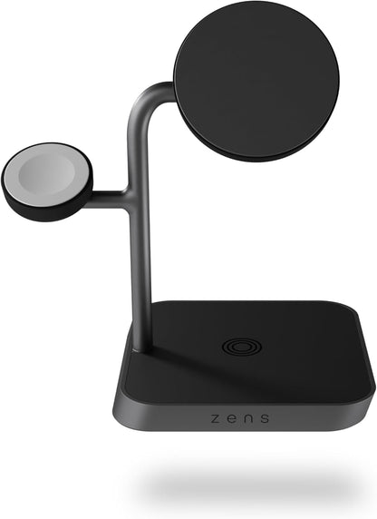 ZENS Office Charger Pro 3 15 Watt 3in1 draadloze Qi2 lader compatibel met MagSafe en Qi2 (Qi2 gecertificeerd, Mfi gecertificeerd, 45W voedingsadapter met kabel inbegrepen) Zwart