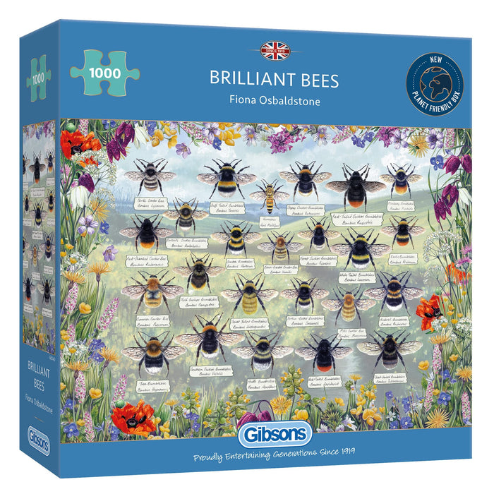 Brilliant Bees | 1000 Piece Jigsaw Puzzle | Insect Jigsaw Puzzle | Sustainable Jigsaw Puzzle for Adults | Premium 100% Recycled Board | Great Gift for Adults | Gibsons Games