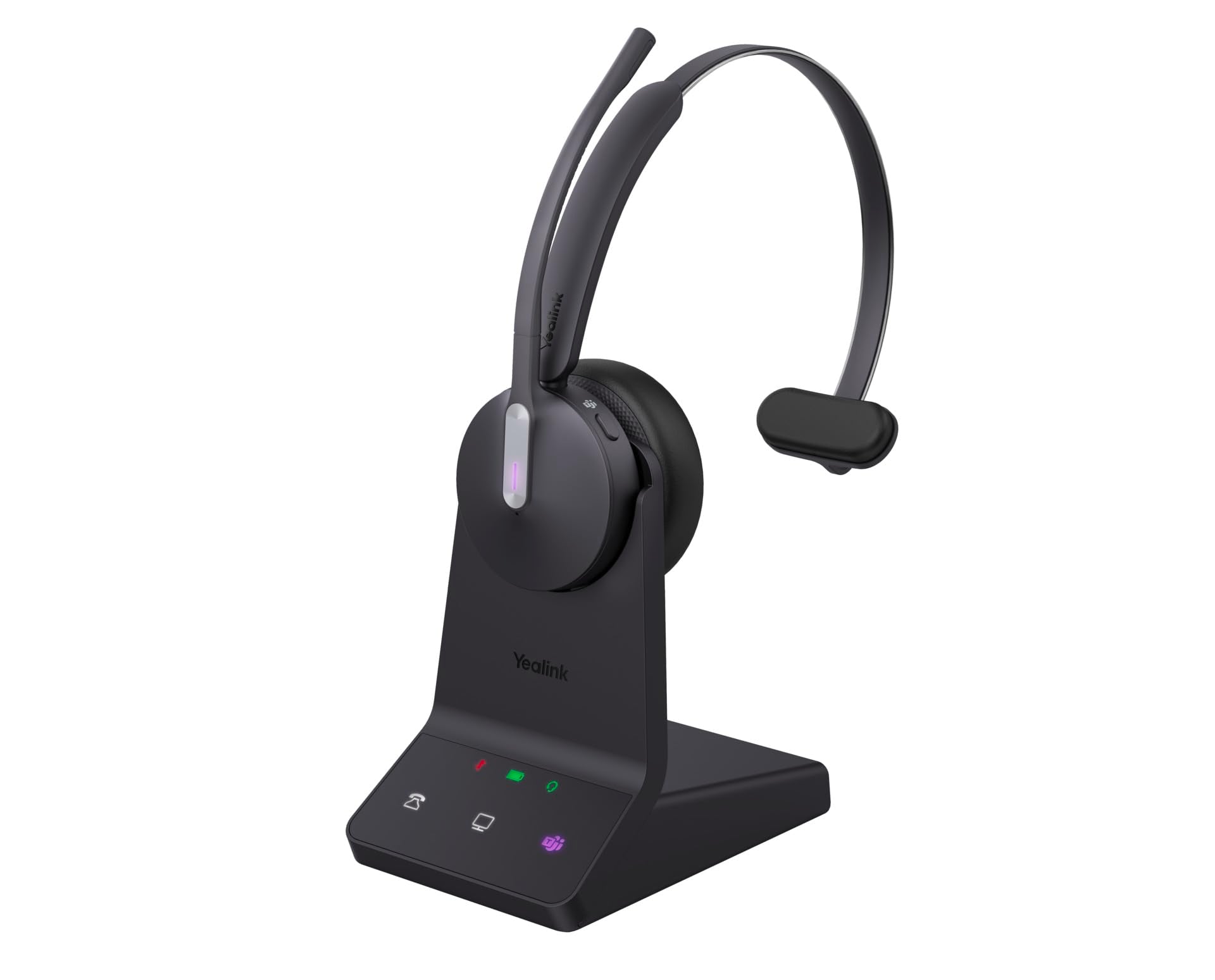 Yealink WH64 Mono Teams - Cuffie con stazione base, ideale per Microsoft Teams, comodo design con un orecchio, riduzione del rumore, porta USB