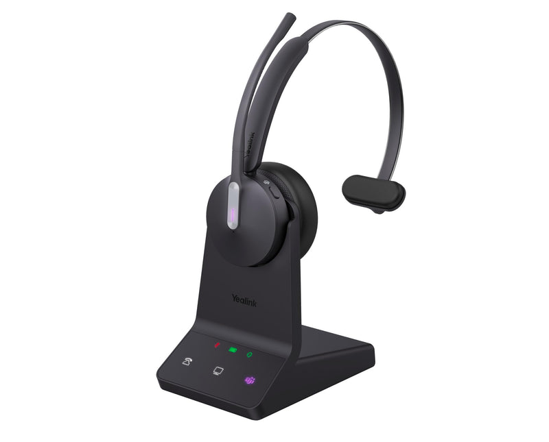 Yealink WH64 Mono Teams - Cuffie con stazione base, ideale per Microsoft Teams, comodo design con un orecchio, riduzione del rumore, porta USB