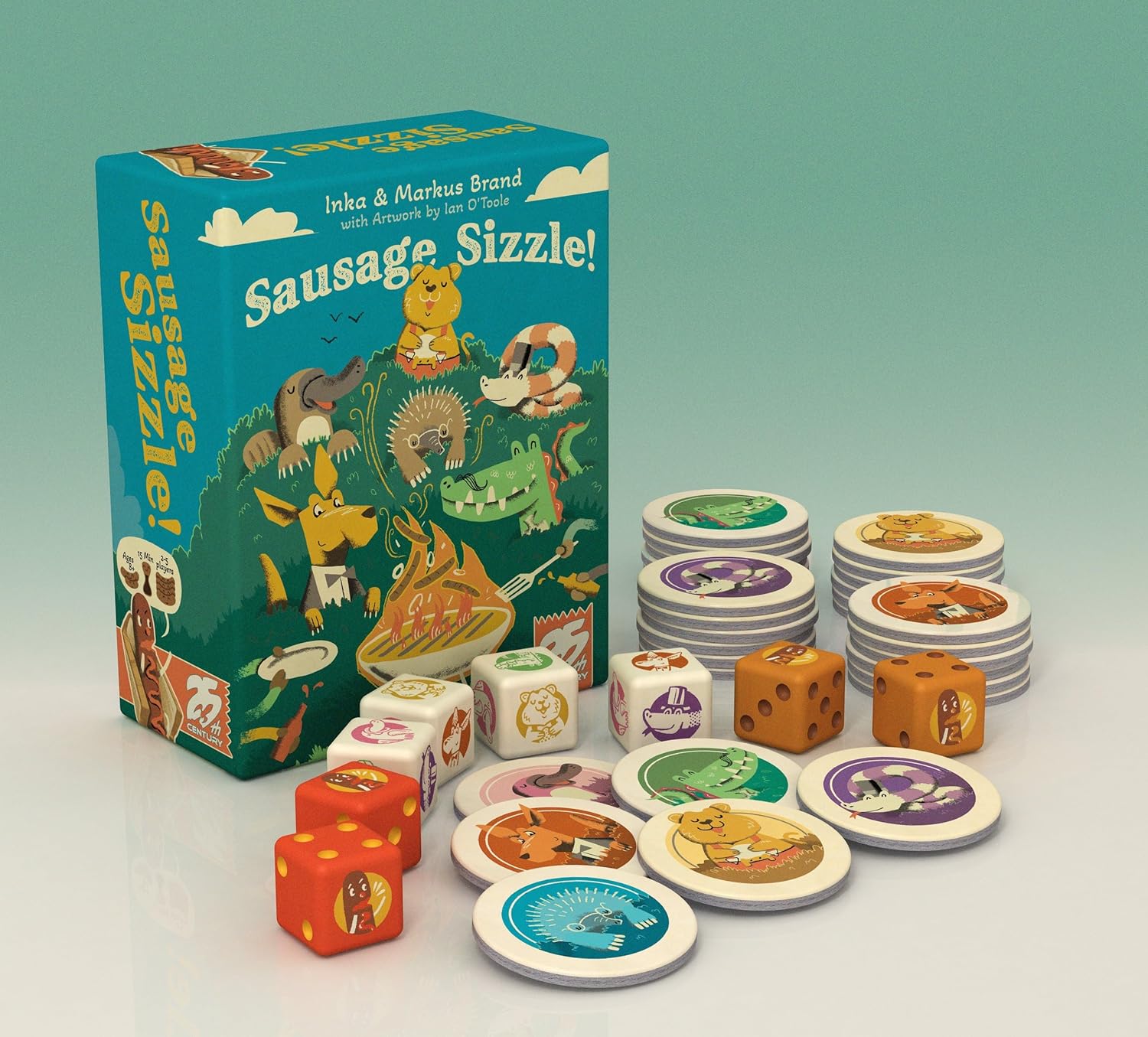 25th Century Games Sausage Sizzle, Press Your Luck Dice Rolling Game Featuring Australian Animals Stealing Food