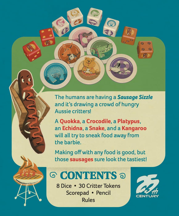 25th Century Games Sausage Sizzle, Press Your Luck Dice Rolling Game Featuring Australian Animals Stealing Food