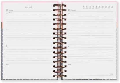2025 Diary from Matilda Myres | A5 Day to a Page Diary | Rose-Gold Wirobound | January to December Planner | Hardback Covers with Rose Gold Detail | Herringbone Design | Pink Pink 2025