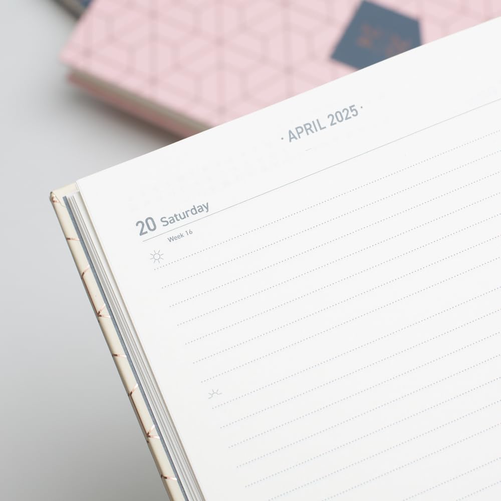 2025 Diary from Matilda Myres | A5 Day to a Page Diary | Rose-Gold Wirobound | January to December Planner | Hardback Covers with Rose Gold Detail | Herringbone Design | Pink Pink 2025