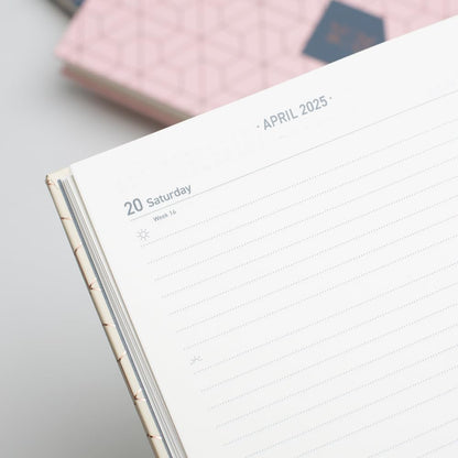 2025 Diary from Matilda Myres | A5 Day to a Page Diary | Rose-Gold Wirobound | January to December Planner | Hardback Covers with Rose Gold Detail | Herringbone Design | Pink Pink 2025