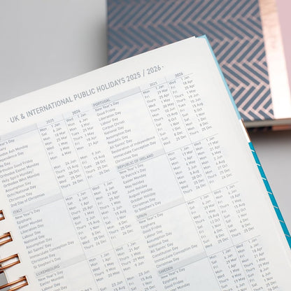 Matilda Myres 2025 Diary | Day a Page A5 Diary | Rose Gold Wirobound | January to December Planner | Hardback Covers with Rose Gold Detail | Herringbone Design | Teal Teal 2025