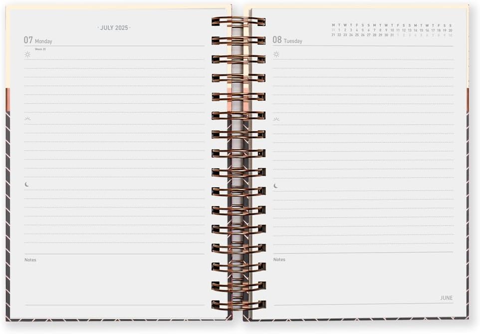 Matilda Myres 2025 Diary | A5 Day a Page Diary | Rose Gold Wirobound | January to December Planner | Hardback Covers with Rose Gold Detail | Herringbone Design | Black Black 2025