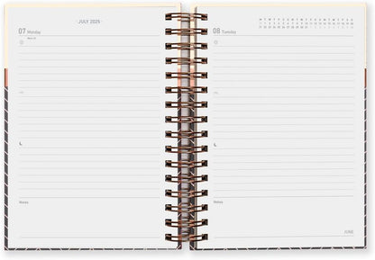 Matilda Myres 2025 Diary | A5 Day a Page Diary | Rose Gold Wirobound | January to December Planner | Hardback Covers with Rose Gold Detail | Herringbone Design | Black Black 2025
