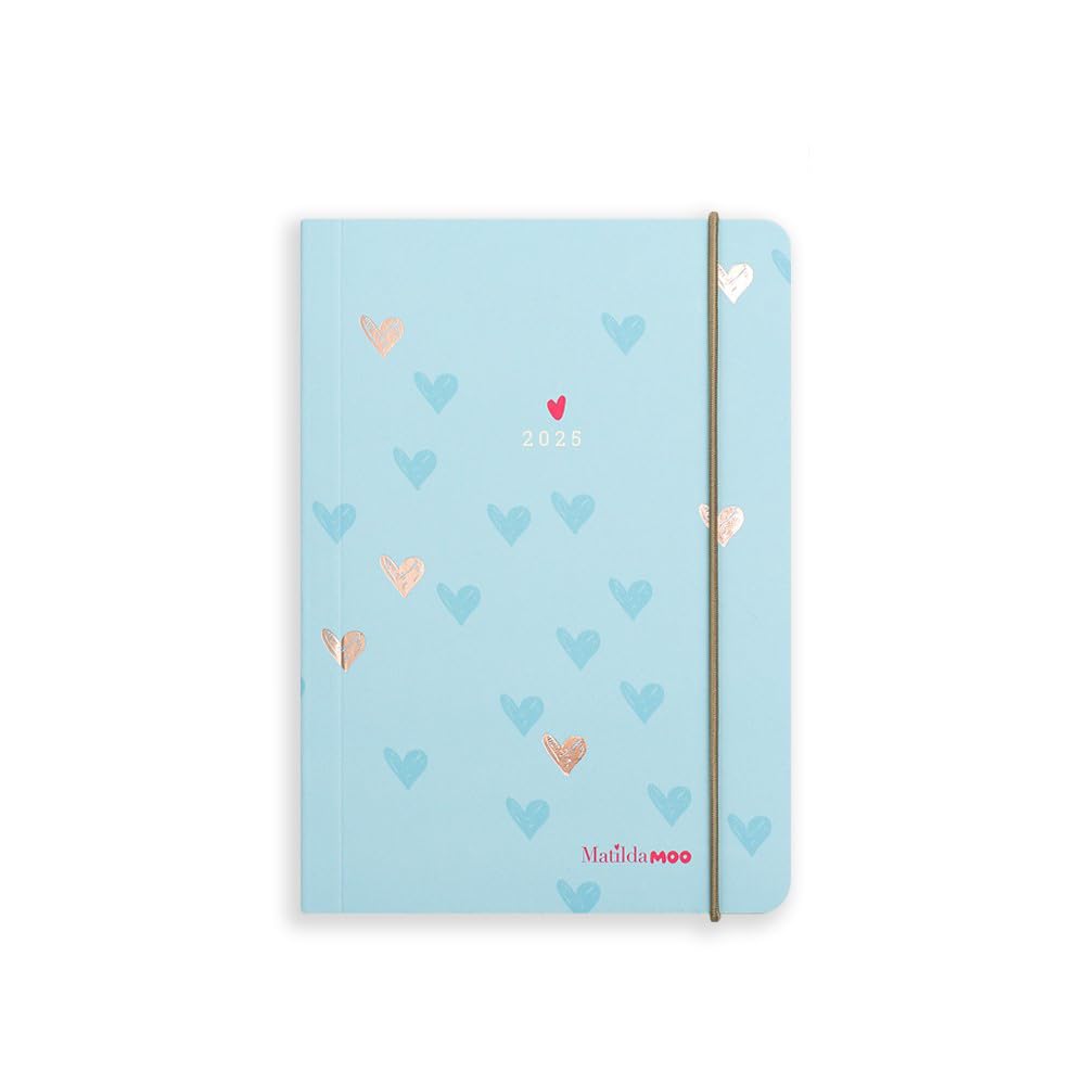 Matilda Moo 2025 Diary | A6 Size | Day to a Page Layout | Elastic Closure | Softack Covers | 80gsm Paper | Rose Gold Detailing | Blue Blue 2025