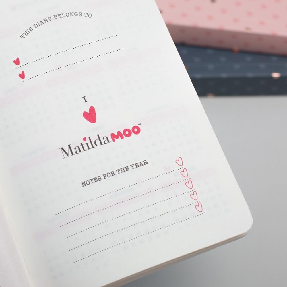 Matilda Moo 2025 Diary | A6 Size | Day to a Page Layout | Elastic Closure | Softack Covers | 80gsm Paper | Rose Gold Detailing | Blue Blue 2025