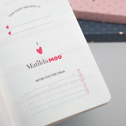 Matilda Moo 2025 Diary | A6 Size | Day to a Page Layout | Elastic Closure | Softack Covers | 80gsm Paper | Rose Gold Detailing | Blue Blue 2025