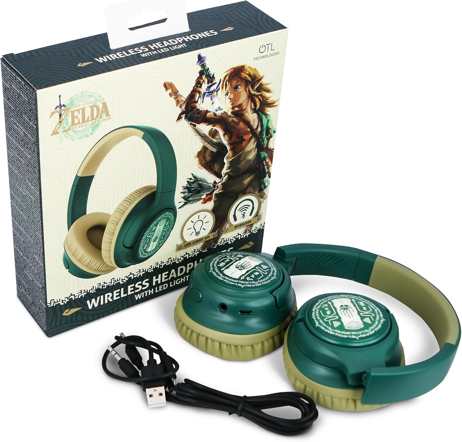 OTL Technologies ZD1143 Legend of Zelda LED Light Up Foldable Wireless Headphones Green
