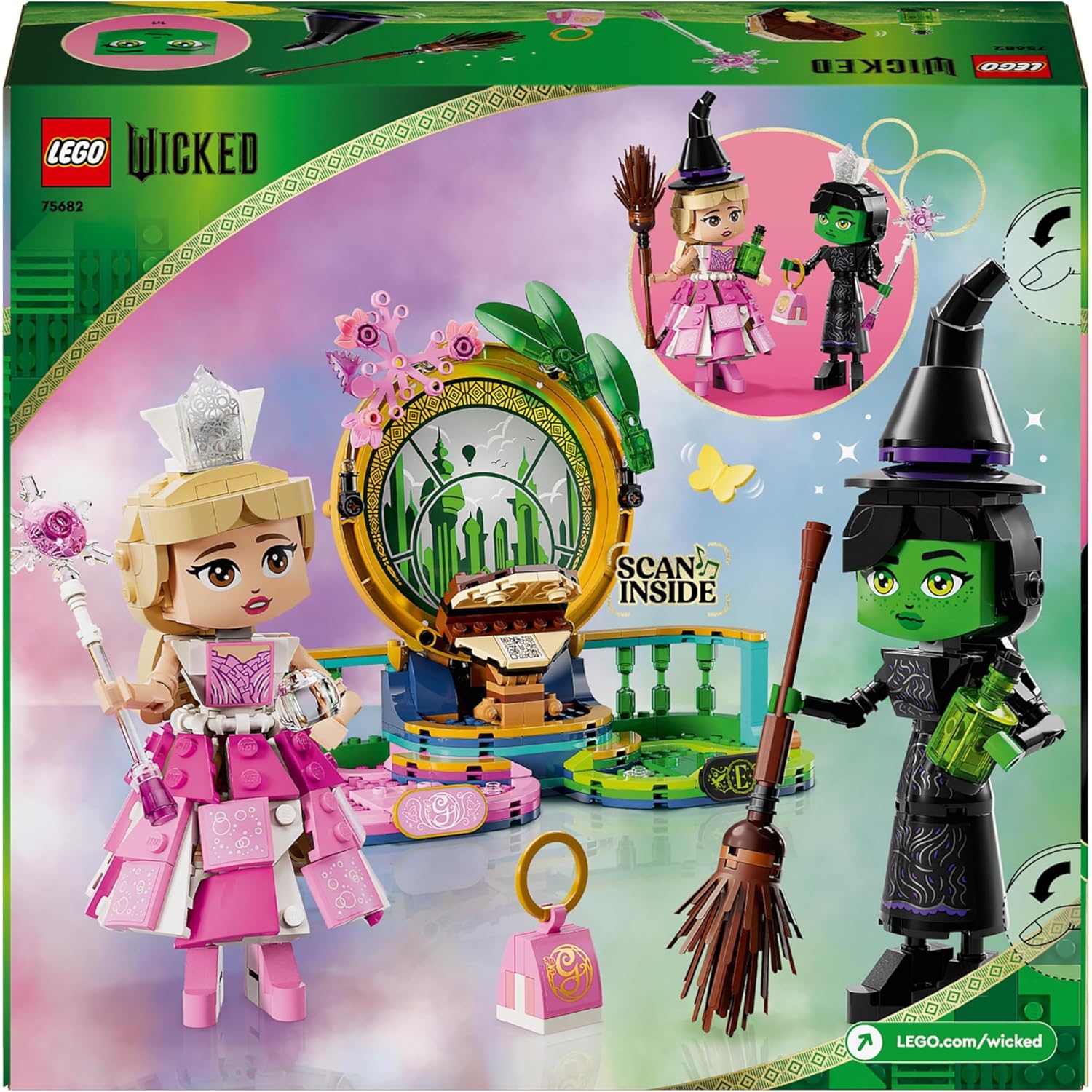 LEGO Wicked Elphaba & Glinda Figures, Building Toy Set for 10 Plus Year Old Girls and Boys, with Buildable Characters and a Broom, Wizard of Oz-Themed Gift for Kids and Fans of the Movie 75682