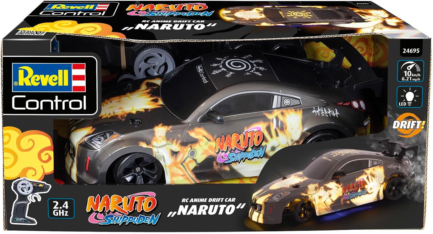 Revell RC I Naruto Itasha Drift Car I Allradantrieb und Drift-Reifen I Robuste thermogeformte Karosserie I Stilvolle LED-Bodenbeleuchtung I Zwei Reifensätze für Drift und Rennsport