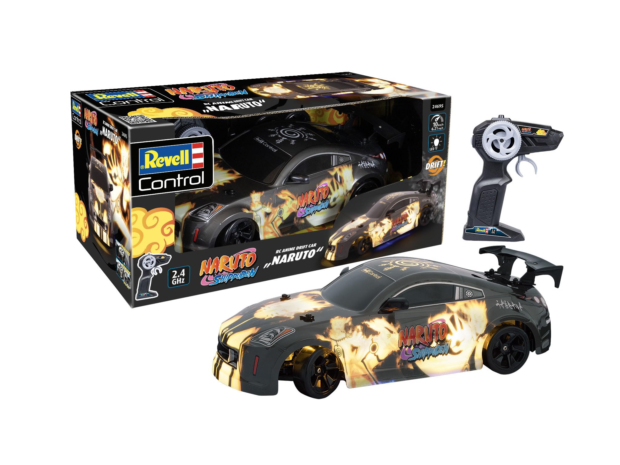 Revell RC I Naruto Itasha Drift Car I Allradantrieb und Drift-Reifen I Robuste thermogeformte Karosserie I Stilvolle LED-Bodenbeleuchtung I Zwei Reifensätze für Drift und Rennsport